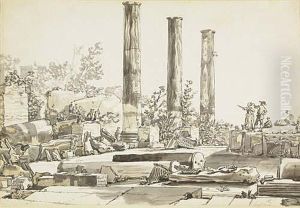 Landscape With Figures Among Ruins Of The Temple Ofapollo by Claude-joseph Vernet