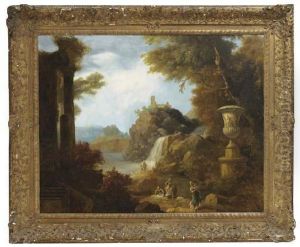 An Architectural Capriccio In A Landscape With Washerwomen By A River An Architectural Capriccio In A Landscape With Washerwomen By A River
