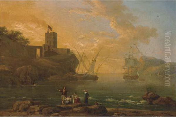A Mediterranean Coastal Inlet With Fisherman In The Foreground - view 1