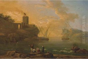 A Mediterranean Coastal Inlet With Fisherman In The Foreground by Claude-joseph Vernet