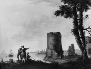 Sudlicher Seehafen Mit Ruinen Und Figurenstaffage. by Claude-joseph Vernet