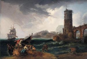 Fishermen Arriving On Shore Before A Storm by Claude-joseph Vernet