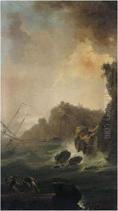 Stormy Coastal Landscape With Fishermen In The Foreground by Claude-joseph Vernet