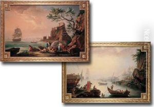 Coastal Scenes With Numerous Figures And Vessels by Claude-joseph Vernet