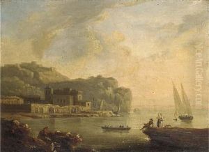 A Mediterranean Coastal Inlet With Fisherfolk In A Boat