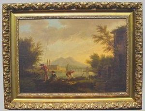Fishing Along The River's Edge by Claude-joseph Vernet