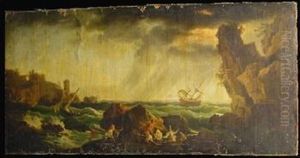 Shipwreck With Survivors On Shore by Claude-joseph Vernet