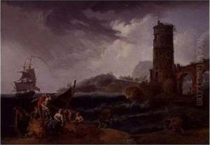 Signed Bottom Center J Vernet by Claude-joseph Vernet