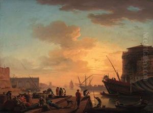 Le Soir: A Mediterranean Harbour
 At Sunset With Fisherfolk Andmerchants On A Quay; And Clair De Lune: A 
Mediterranean Harbour Bymoonlight With Fisherfolk By A Fire On The 
Shore, A Natural Archbeyond