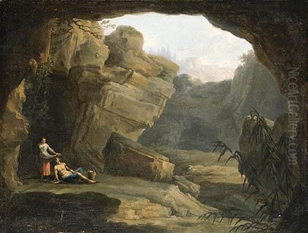 Figures Resting By The Mouth Of A Cave, A Capriccio Of Tivolibeyond - view 1