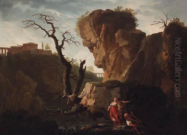 An Italianate Landscape With Figures By A Waterfall - view 1