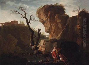 An Italianate Landscape With Figures By A Waterfall by Claude-joseph Vernet