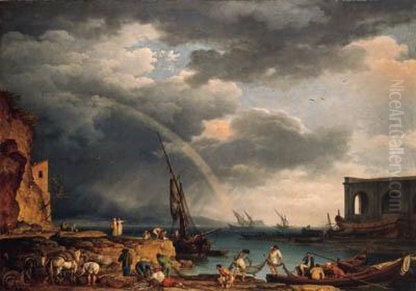 L'arc En Ciel: An Italianate 
Coastal View With A Rainbow, Fishermenand Peasants At An Inlet In The 
Foreground, A Shipwright's Yardbeyond - view 1