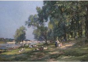 Picknick Unter Baumen Am Fluss by Alexandre Rene Veron