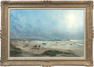 Coastal Landscape At Early Morning With Fishermen by Alexandre Rene Veron