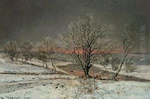Winter Landscape At Dusk by Alexandre Rene Veron