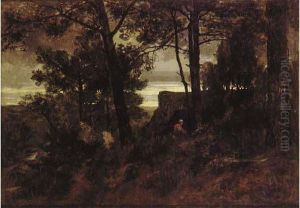 Paysanne Dans La Foret De Fontainebleau, 1854  by Alexandre Rene Veron