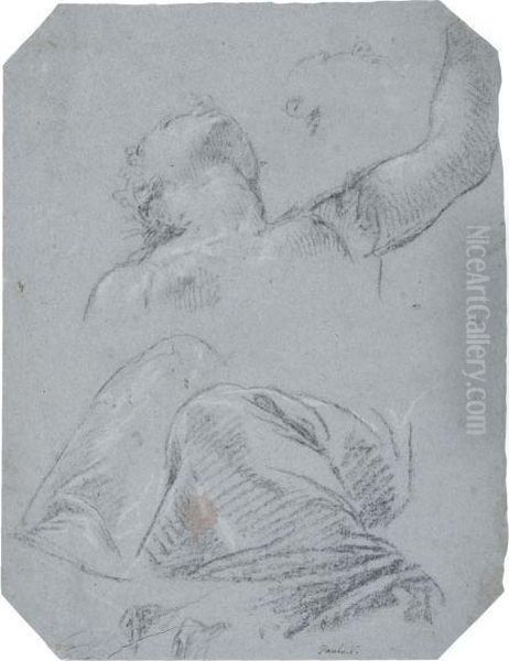 A Study Of A Seated Woman Seen From Below, And Another Study Ofher Head - view 1