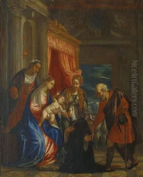 La Sainte Famille Avec Sainte Elisabeth, La Madeleine Et Une Benedictine agenouillee. - view 1