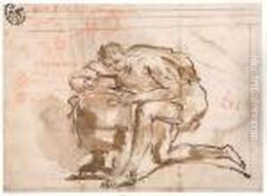 A Man Kneeling By A Large Urn