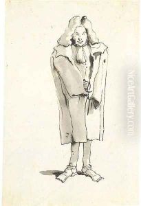 Caricature of a man wearing an overcoat