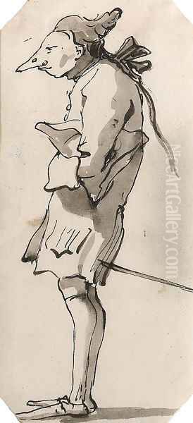 Caricature of a Gentleman in profile to the left holding a Tricorn - view 1