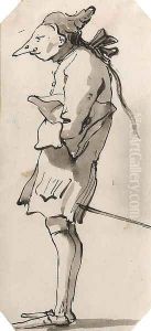 Caricature of a Gentleman in profile to the left holding a Tricorn by Giovanni Battista Tiepolo