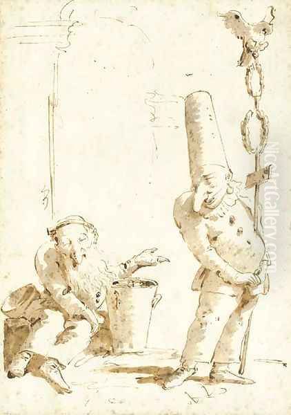 Punchinello as a Roman standard-bearer recognising the blind Belisarius seated by a brazier - view 1