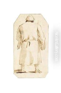 Caricature of a man, seen from behind