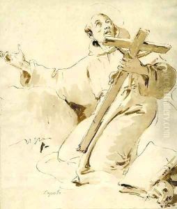 Saint Francis kneeling, holding a crucifix
