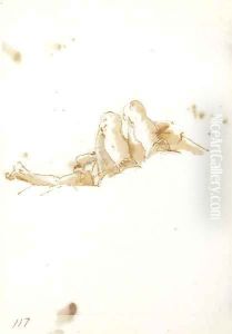 A reclining figure seen from below