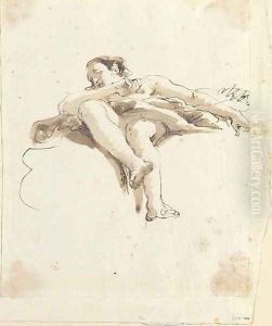 An angel seated on a cloud seen di sotto in su