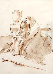 The Holy Family resting by an urn