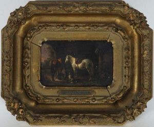 Chevaux A L'abreuvoir Et Chien by Wouterus Verschuur