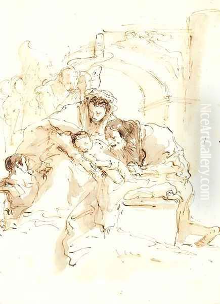 The Holy Family with angels before an arch - view 1