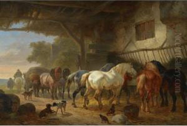 Horses In A Barn - view 1