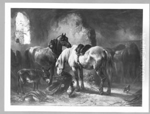 Horses In The Stable by Wouterus Verschuur