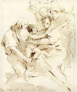 The Holy Family with three angels