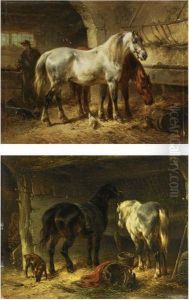 Horses In A Stable (a Pair)