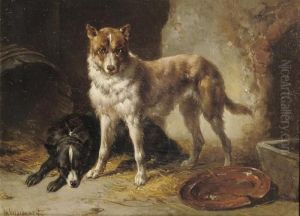 Two Border Collies In A Stable by Wouterus Verschuur