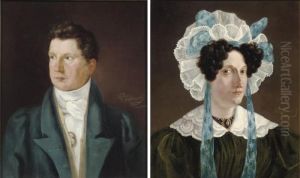 A Portrait Of Petronella Palairet And A Portrait Of Gerrit Verschuur by Wouterus Verschuur