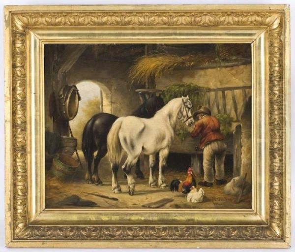 A Figure Tending To Horses In A Stable - view 1