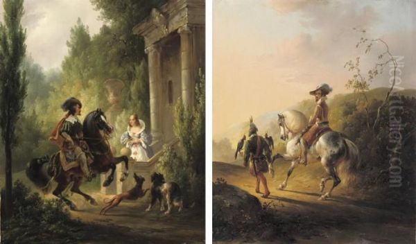 Charming A Lady; And The Falcon Hunt by Wouterus Verschuur
