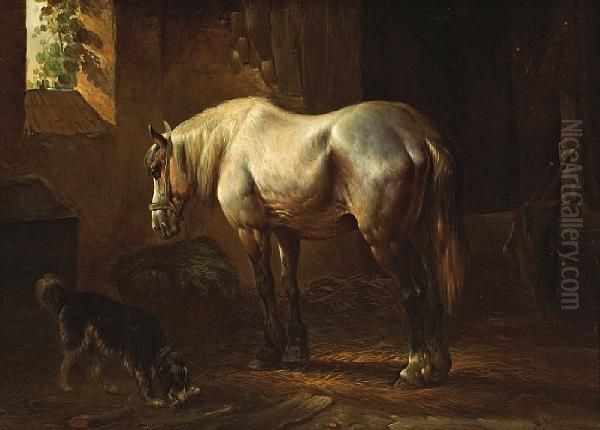 A Horse And Dog In A Stable - view 1