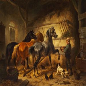 Horses In A Stable by Wouterus Verschuur