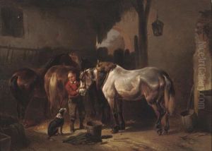 Tending To The Horses In A Stable by Wouterus Verschuur