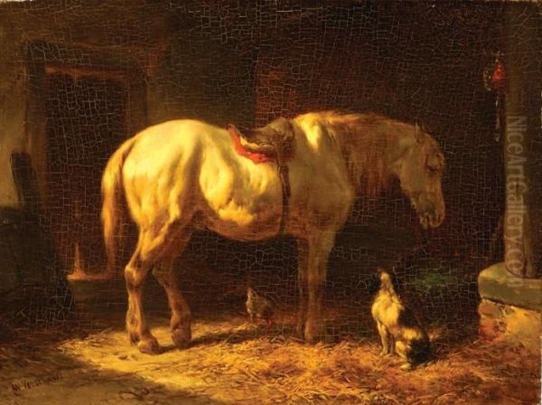 A Horse And A Small Dog In A Stable - view 1