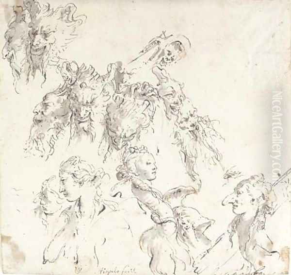The heads of satyrs, women and other studies - view 1