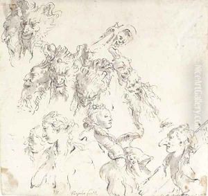 The heads of satyrs, women and other studies