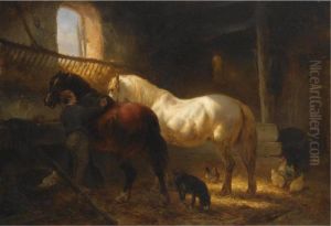 Horses In A Stable by Wouterus Verschuur